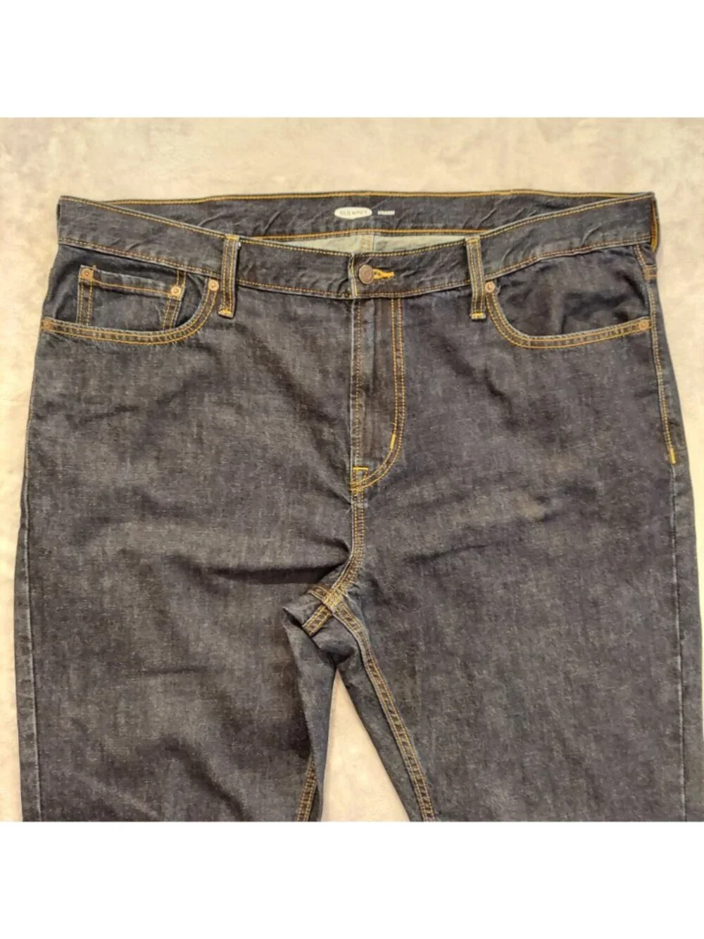 Old Navy dark mens straight 42x36 jeans measure 43x35.5 high rise 100% cotton